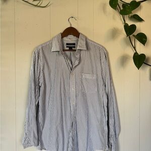 Banana Republic Navy and White Striped Button-Down Shirt